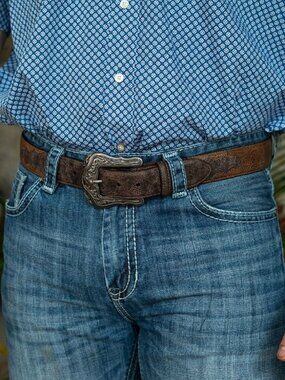 L&B Men's Tooled Brown Western Belt